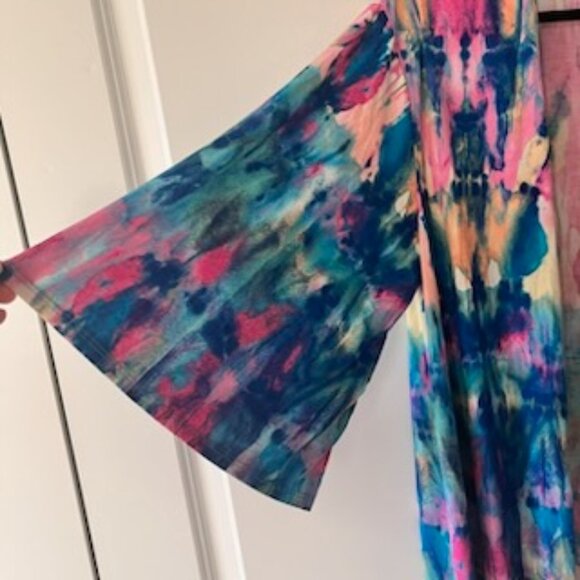 Honeyme Kimono Robe Tie Dye Women's Large Vibrant Lounge Bathing Suit Coverup - Picture 10 of 12